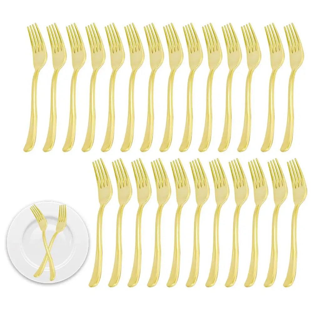 25pcs Party Tableware Set Golden Cutlery Tableware for Dinner Wear-Resistant Dinnerware with Comfortable Grip for Wedding Picnic