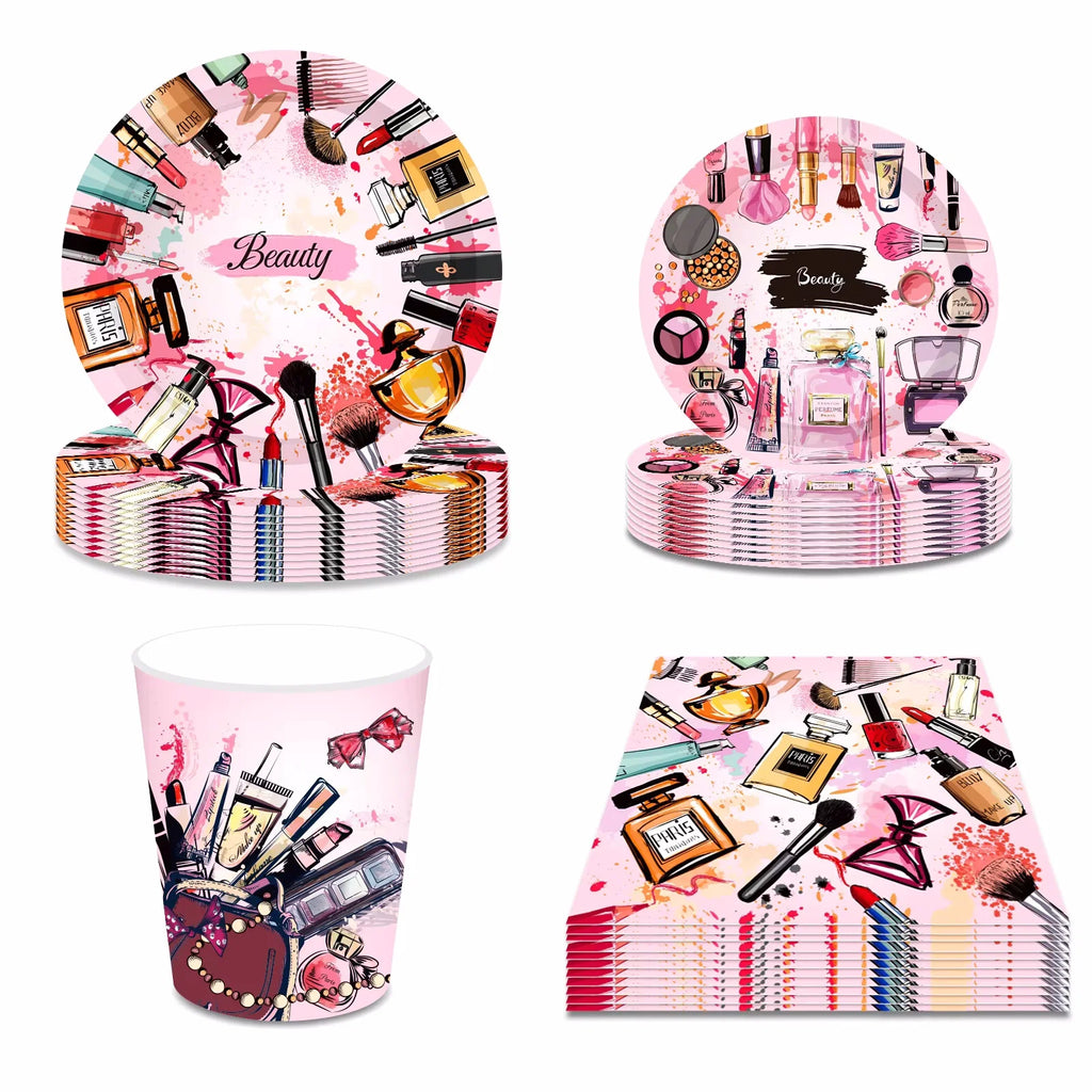 Make Up Spa Party Disposable Tableware Sets Paper Plates Cups Napkins Party Dinnerware Decor