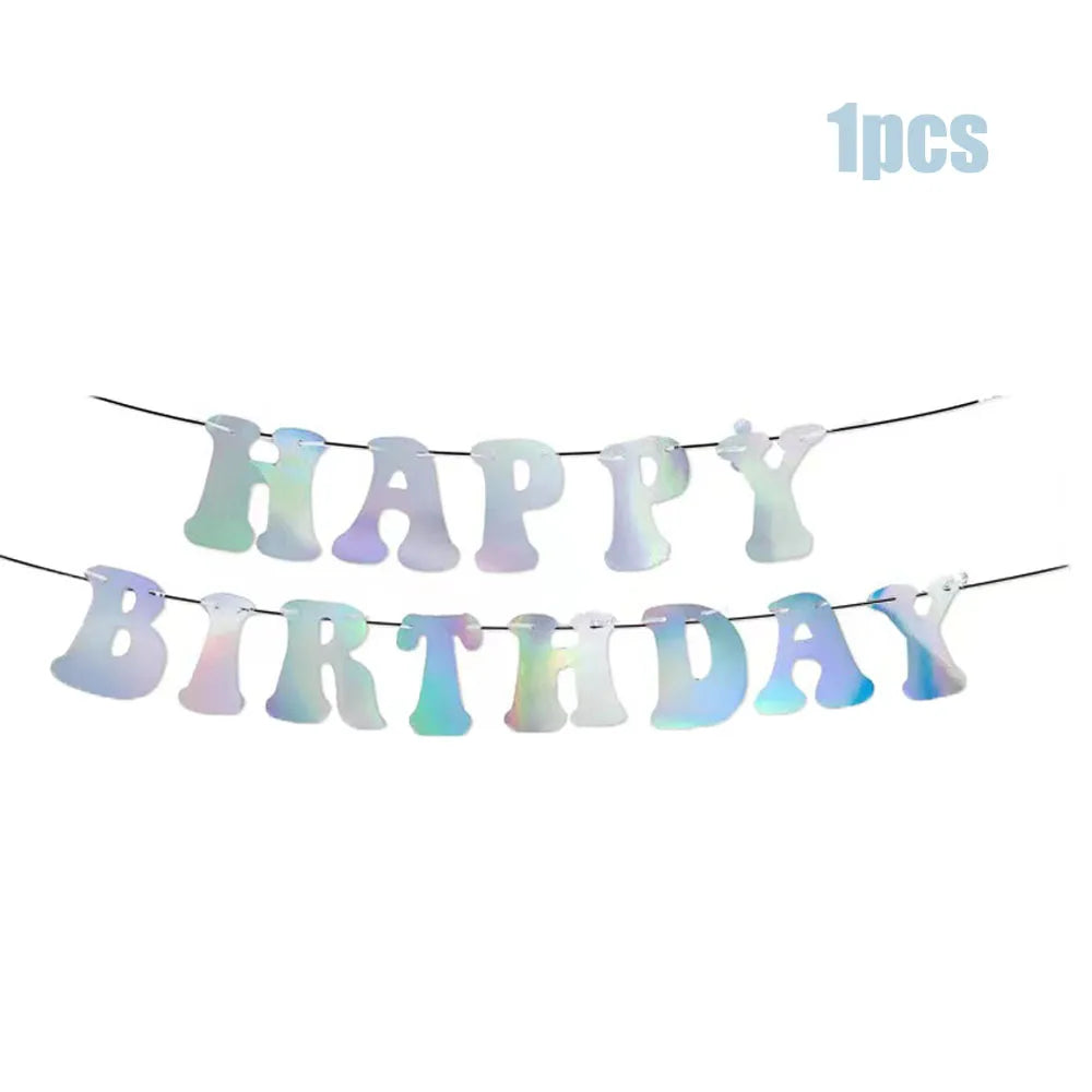 Iridescent Party Decorations Tableware Supplies,Holographic Paper Plate,Cup,Napkin,Tablecloth,Cutlery,For Birthday Wedding Party