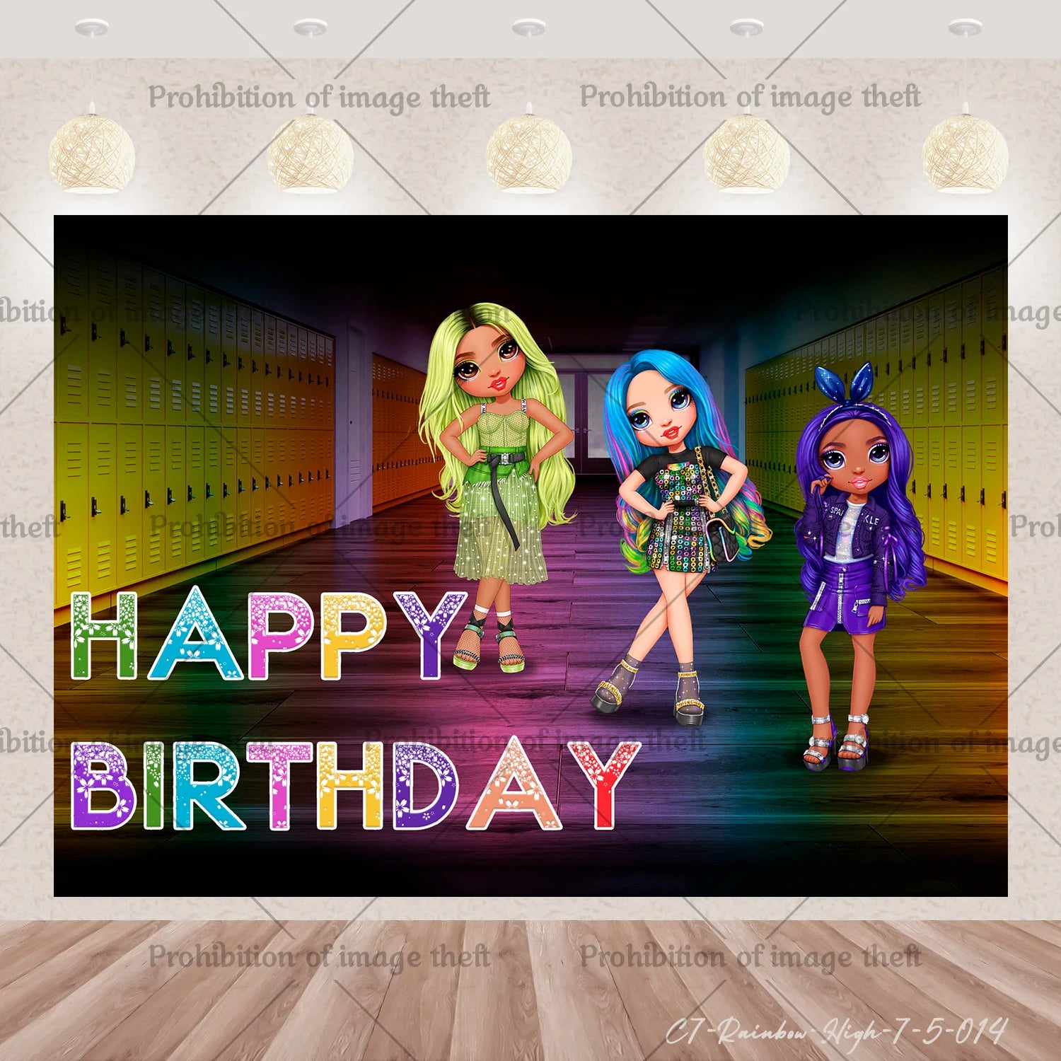 Cartoon Rainbow Doll High School Theme Background Birthday Party Decoration Supplies Disposable Cup Cutlery Balloon Baby Gift