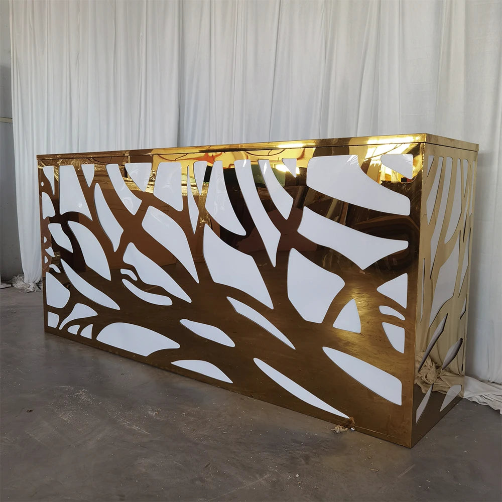 Party Furniture LED Lights Gold Engraved PVC Bar Table Acrylic Wedding Dining Table