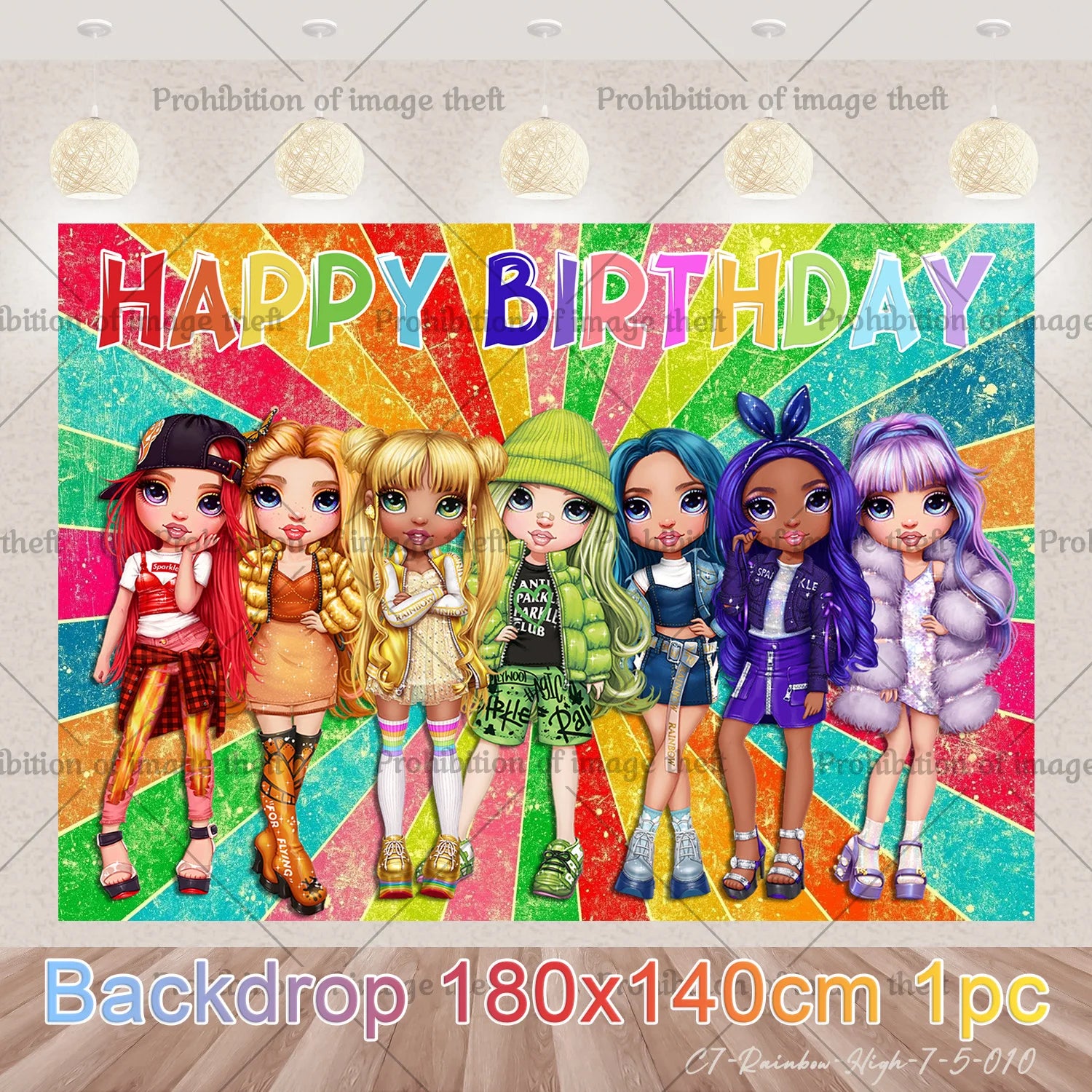 Cartoon Rainbow Doll High School Theme Background Birthday Party Decoration Supplies Disposable Cup Cutlery Balloon Baby Gift