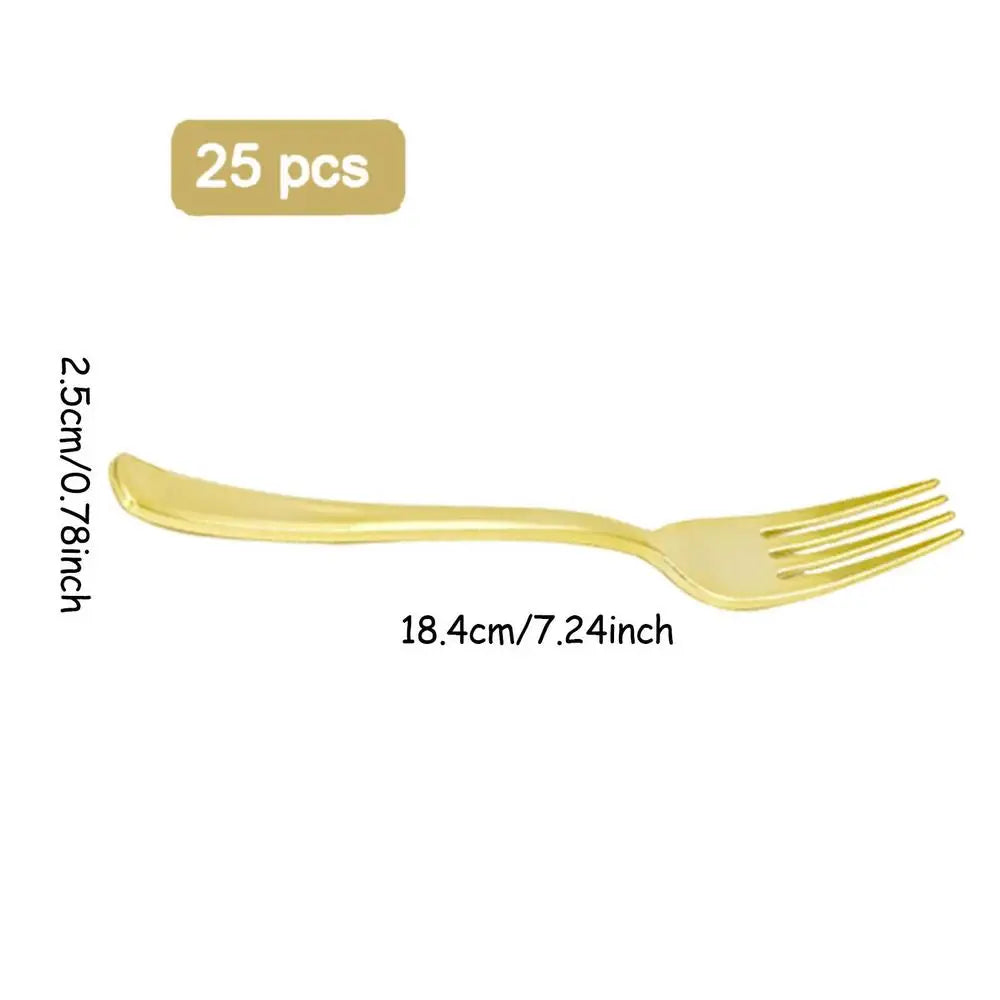 25pcs Party Tableware Set Golden Cutlery Tableware for Dinner Wear-Resistant Dinnerware with Comfortable Grip for Wedding Picnic