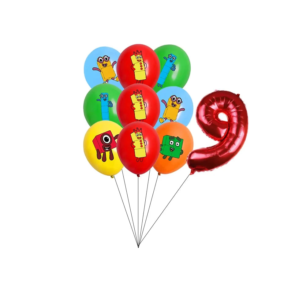 Number Blocks Party Decorations Plate Cup Tablecloth Cake Topper Balloons Building Blocks Theme Kids Birthday Party Supplies
