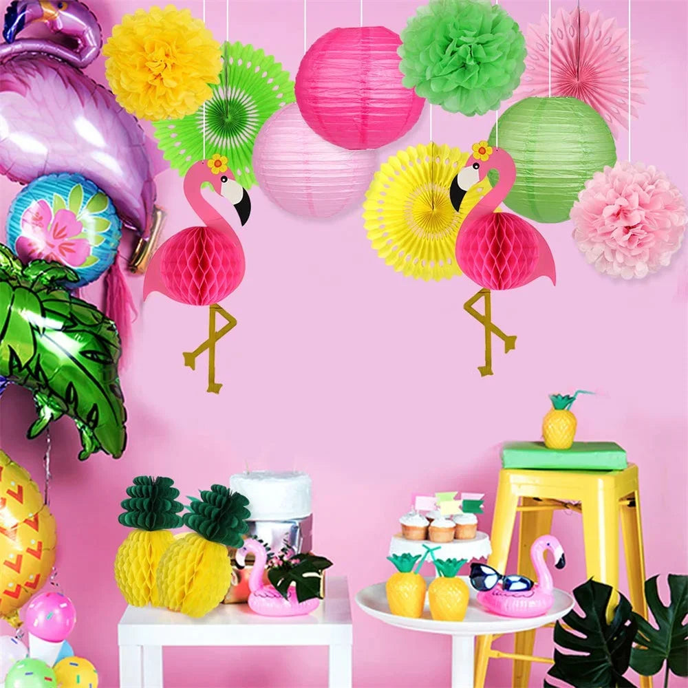 Pink Flamingo Party Supplies Honeycomb Ball Paper Lanterns Fans Pom Poms for Birthday Luau Bachelorette Baby Shower