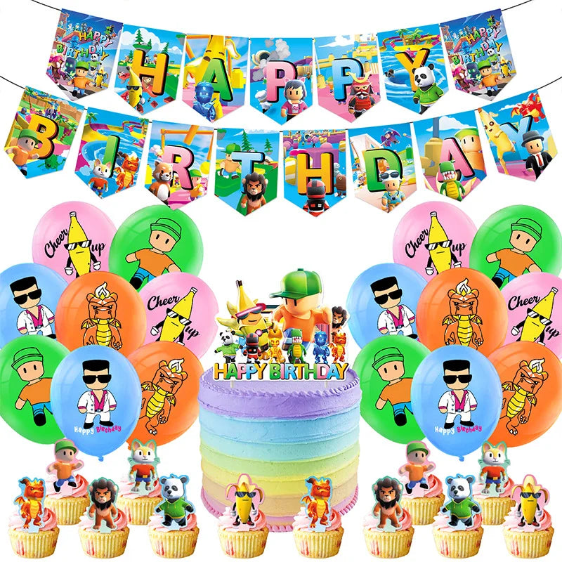Stumble Guys Party Supplies DIY Balloon Birthday Party Decoration Banner Latex Balloon Decoration Cake Supplies Invitation Card