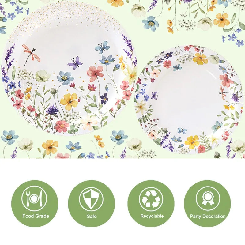 Wild Flower Tableware Birthday Party Decor Wild Floral Disposable Plates Cups Girl Favors Wedding Baby Shower Party Supplies