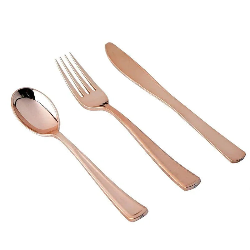 Rose Gold Party Tableware Kit Table Cloth Knife Fork Spoon Paper Cup Plate Straws Baby Shower Wedding Birthday Party Decorations