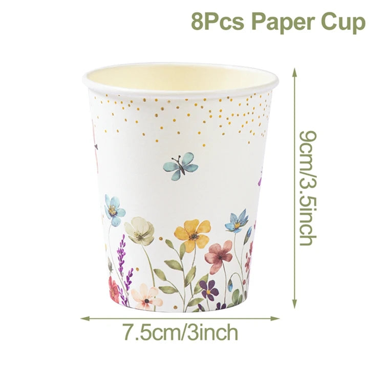 Wild Flower Tableware Birthday Party Decor Wild Floral Disposable Plates Cups Girl Favors Wedding Baby Shower Party Supplies