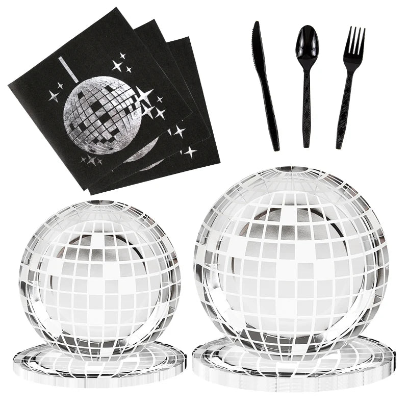 Disco Ball Theme Party Disposable Tableware Paper Plate Cup Napkins Wedding 70s Birthday Party Decoration Bachelorette Supplies