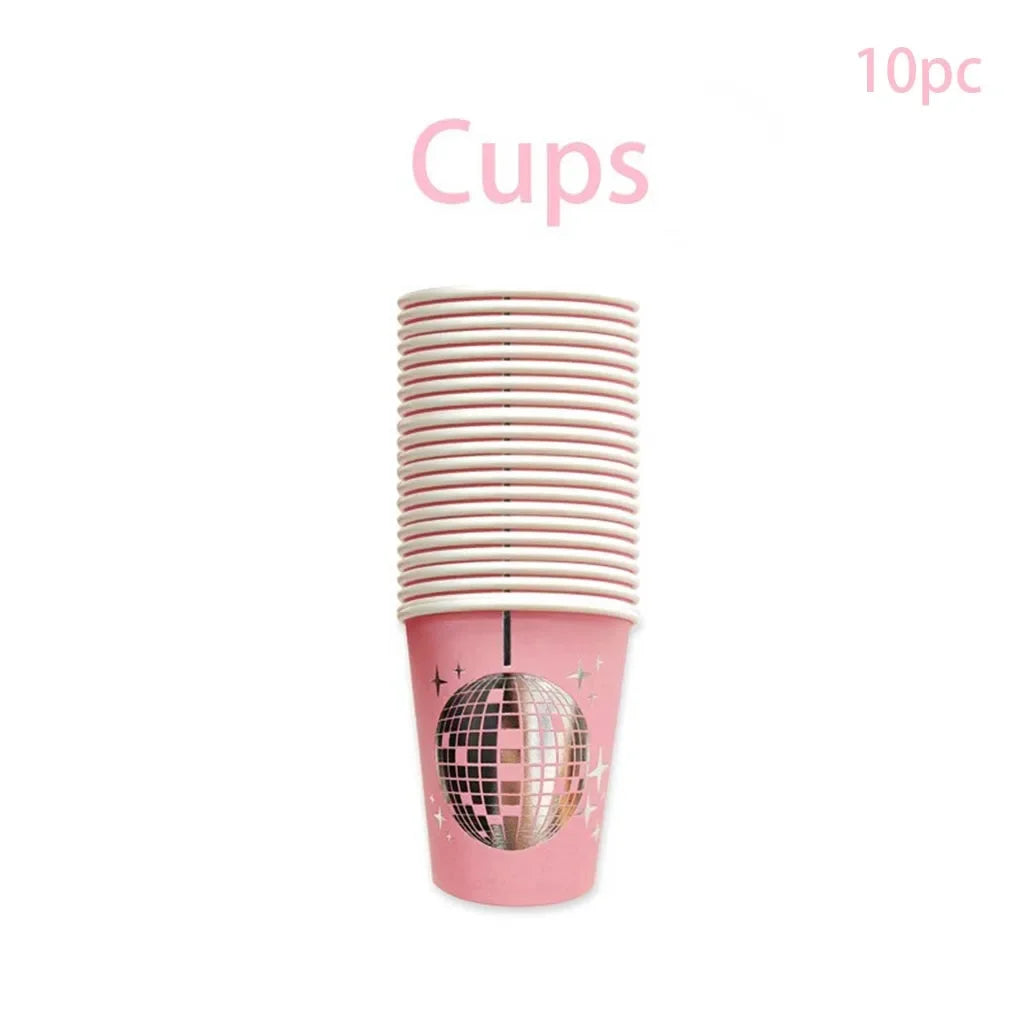 10 Guests Disco Theme Party Disposable Tableware Disco Pink Plates Cups Napkins Disco Party Girls Birthday Party Supplies