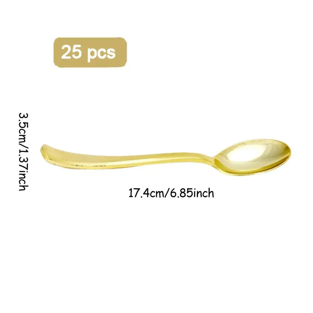 25pcs Party Tableware Set Golden Cutlery Tableware for Dinner Wear-Resistant Dinnerware with Comfortable Grip for Wedding Picnic