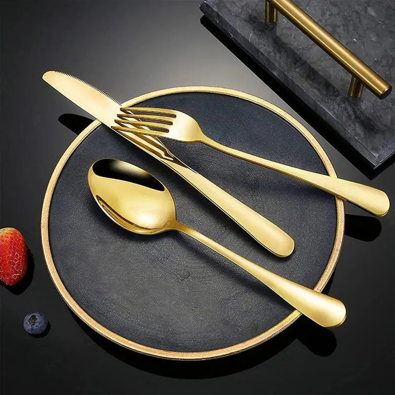 25pcs Party Tableware Set Golden Cutlery Tableware for Dinner Wear-Resistant Dinnerware with Comfortable Grip for Wedding Picnic