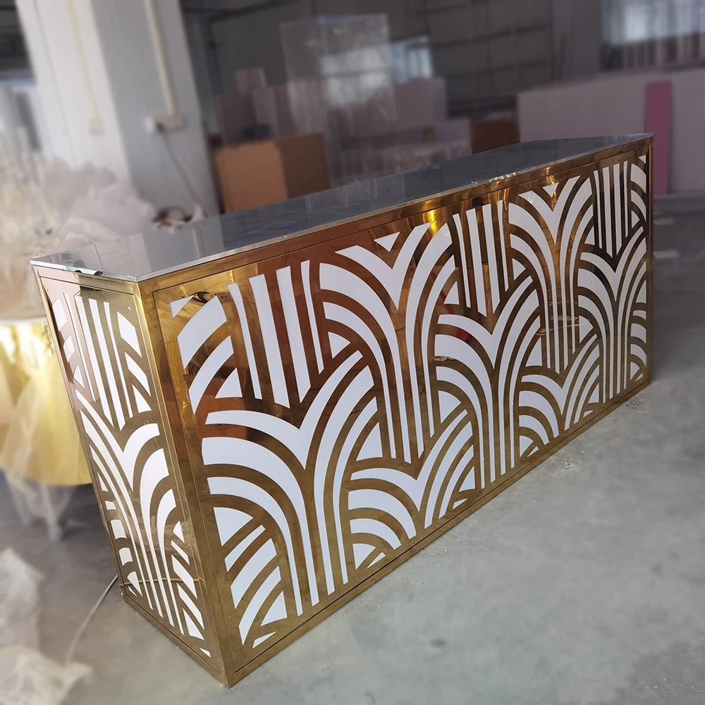 Party Furniture LED Lights Gold Engraved PVC Bar Table Acrylic Wedding Dining Table