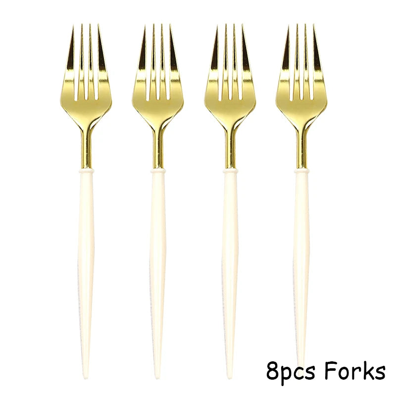 White Disposable Tableware Set Party Gold Paper Plate Wedding Necessitie Birthday Party Baby Shower Decorations Wedding Supplies