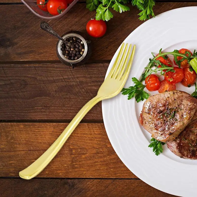 25pcs Party Tableware Set Golden Cutlery Tableware for Dinner Wear-Resistant Dinnerware with Comfortable Grip for Wedding Picnic