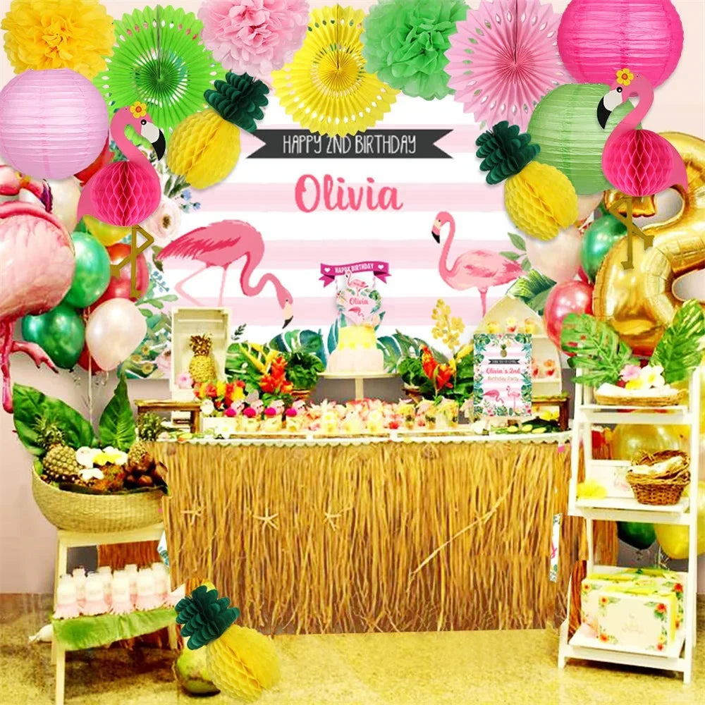 Pink Flamingo Party Supplies Honeycomb Ball Paper Lanterns Fans Pom Poms for Birthday Luau Bachelorette Baby Shower