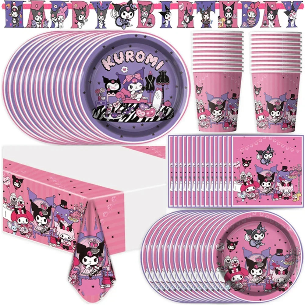 MINISO Cute Kawali Kuromied Birthday Party Decorations, Tablecloths, Tableware, Boys/Girls Party Set, Baby Shower Supplies Gift