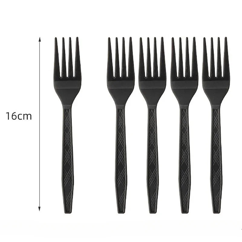 Solid Black Theme Tableware Birthday Party Disposable Cutlery Paper Napkins Cups Plates Tablecloths Fork Spoon Party Decorations