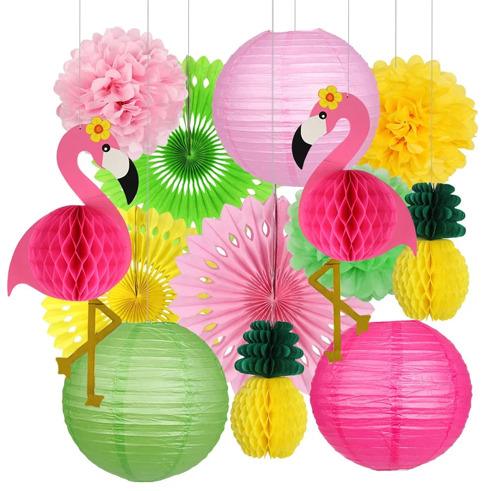 Pink Flamingo Party Supplies Honeycomb Ball Paper Lanterns Fans Pom Poms for Birthday Luau Bachelorette Baby Shower