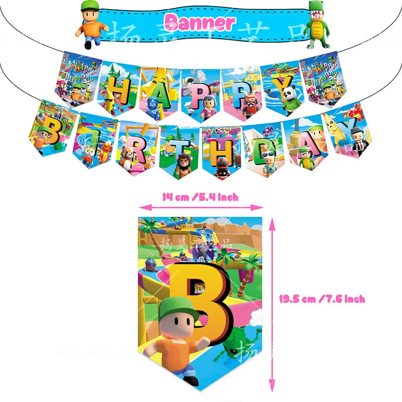 Stumble Guys Party Supplies DIY Balloon Birthday Party Decoration Banner Latex Balloon Decoration Cake Supplies Invitation Card
