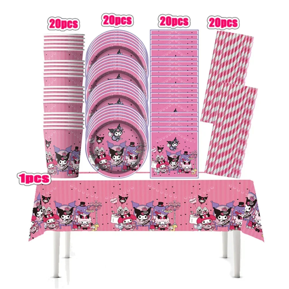 MINISO Cute Kawali Kuromied Birthday Party Decorations, Tablecloths, Tableware, Boys/Girls Party Set, Baby Shower Supplies Gift