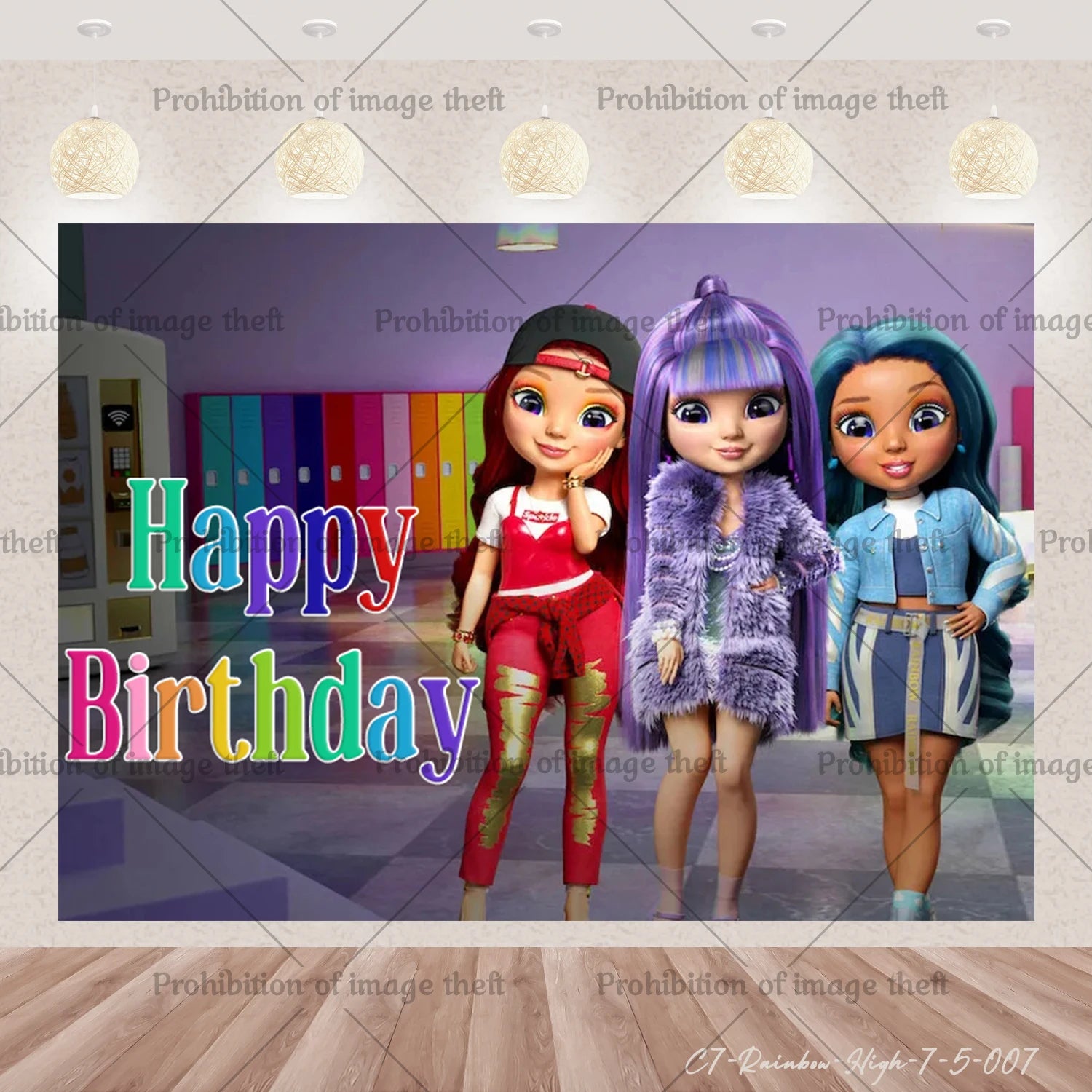 Cartoon Rainbow Doll High School Theme Background Birthday Party Decoration Supplies Disposable Cup Cutlery Balloon Baby Gift