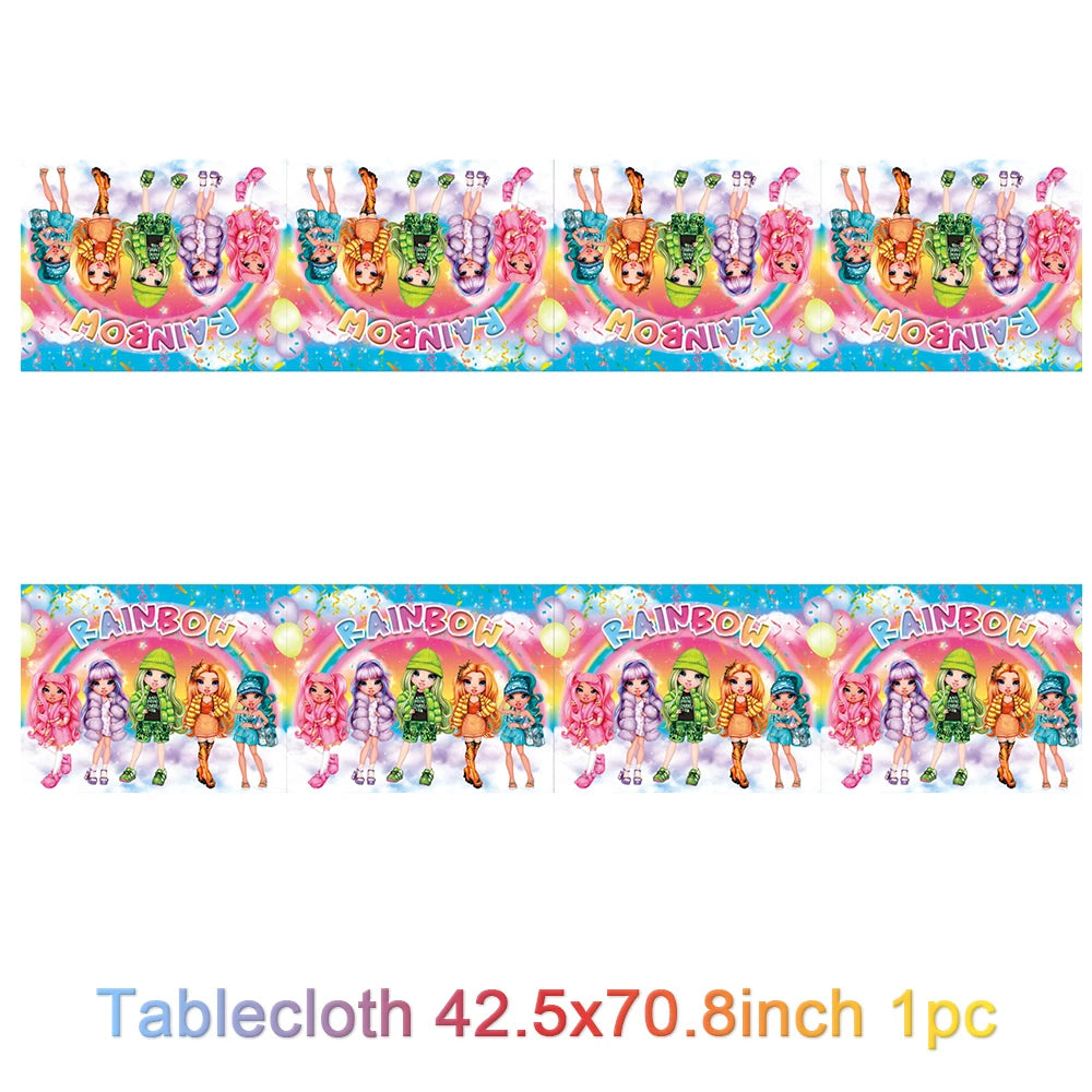 Cartoon Rainbow Doll High School Theme Background Birthday Party Decoration Supplies Disposable Cup Cutlery Balloon Baby Gift