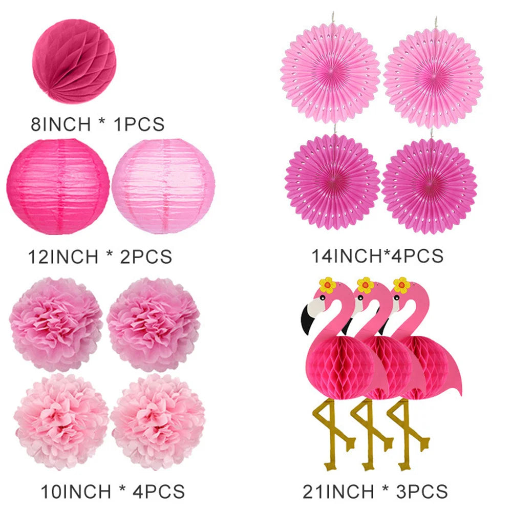 Pink Flamingo Party Supplies Honeycomb Ball Paper Lanterns Fans Pom Poms for Birthday Luau Bachelorette Baby Shower