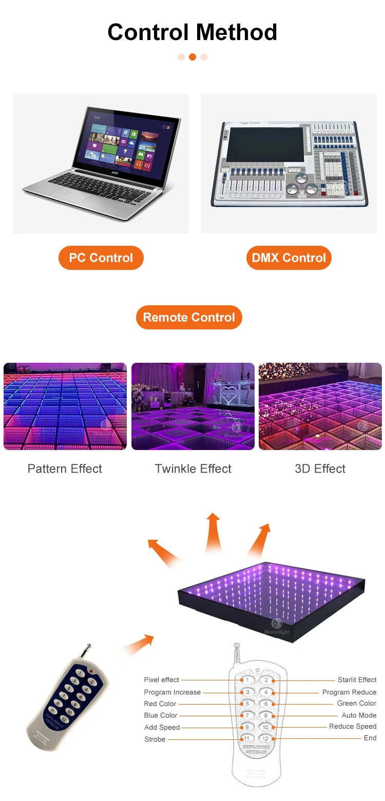 Wedding DJ Disco Night Club Dancefloor Waterproof 3D Mirror Starlit Starry RGB Panels Tiles 3d Led Dance Floor