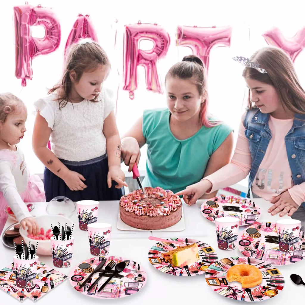 Make Up Spa Party Disposable Tableware Sets Paper Plates Cups Napkins Party Dinnerware Decor