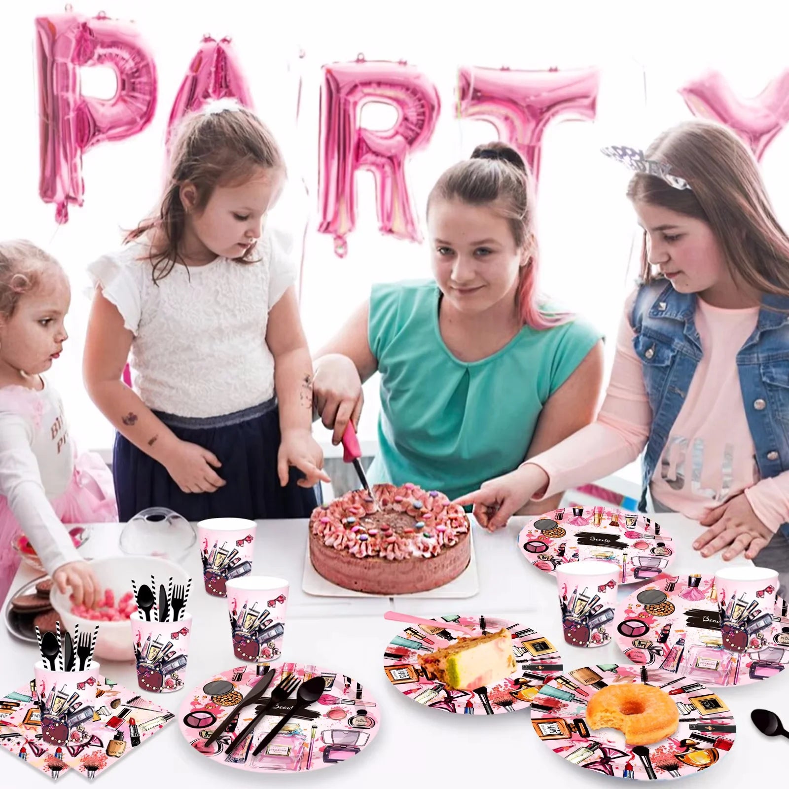 Make Up Spa Party Disposable Tableware Sets Paper Plates Cups Napkins Party Dinnerware Decor