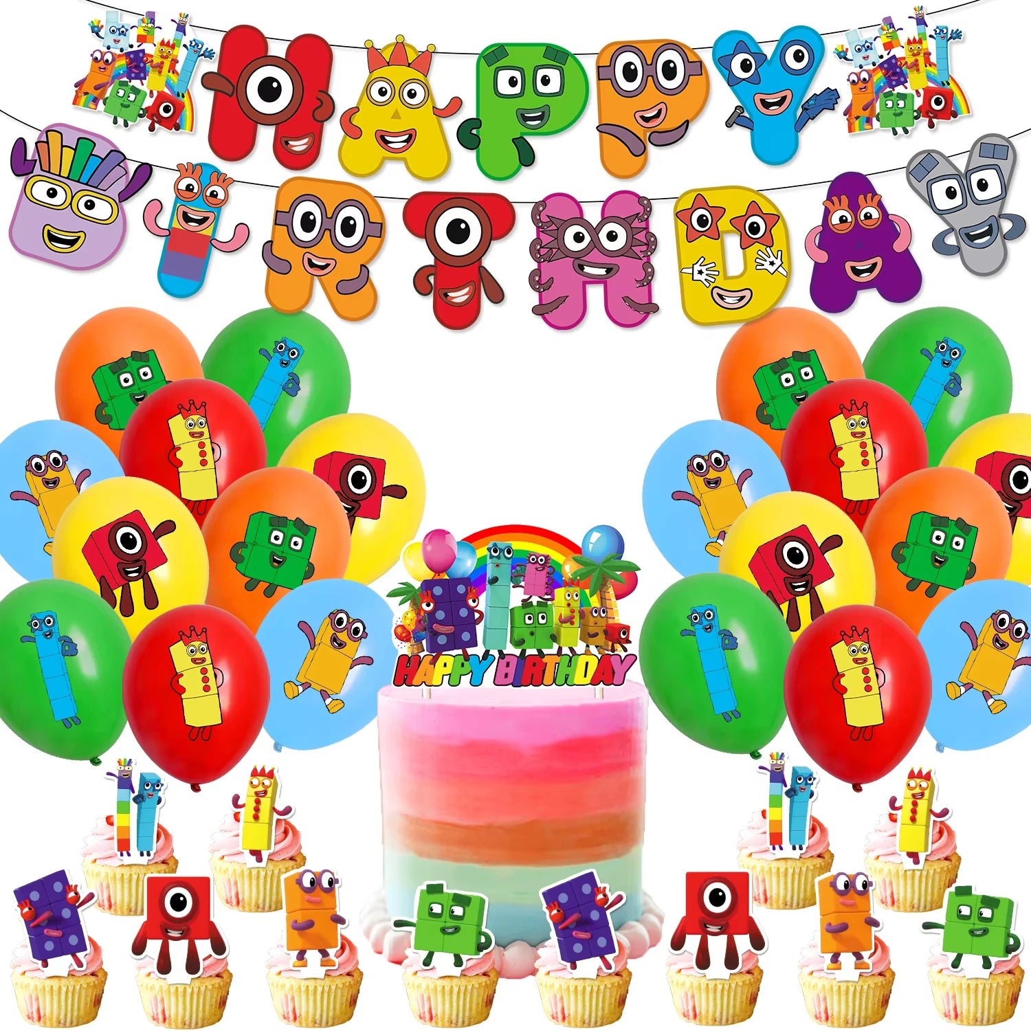 Number Blocks Party Decorations Plate Cup Tablecloth Cake Topper Balloons Building Blocks Theme Kids Birthday Party Supplies