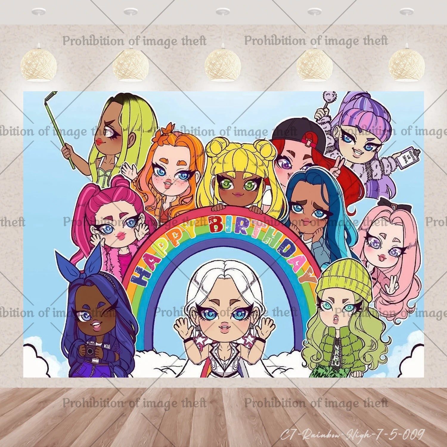 Cartoon Rainbow Doll High School Theme Background Birthday Party Decoration Supplies Disposable Cup Cutlery Balloon Baby Gift