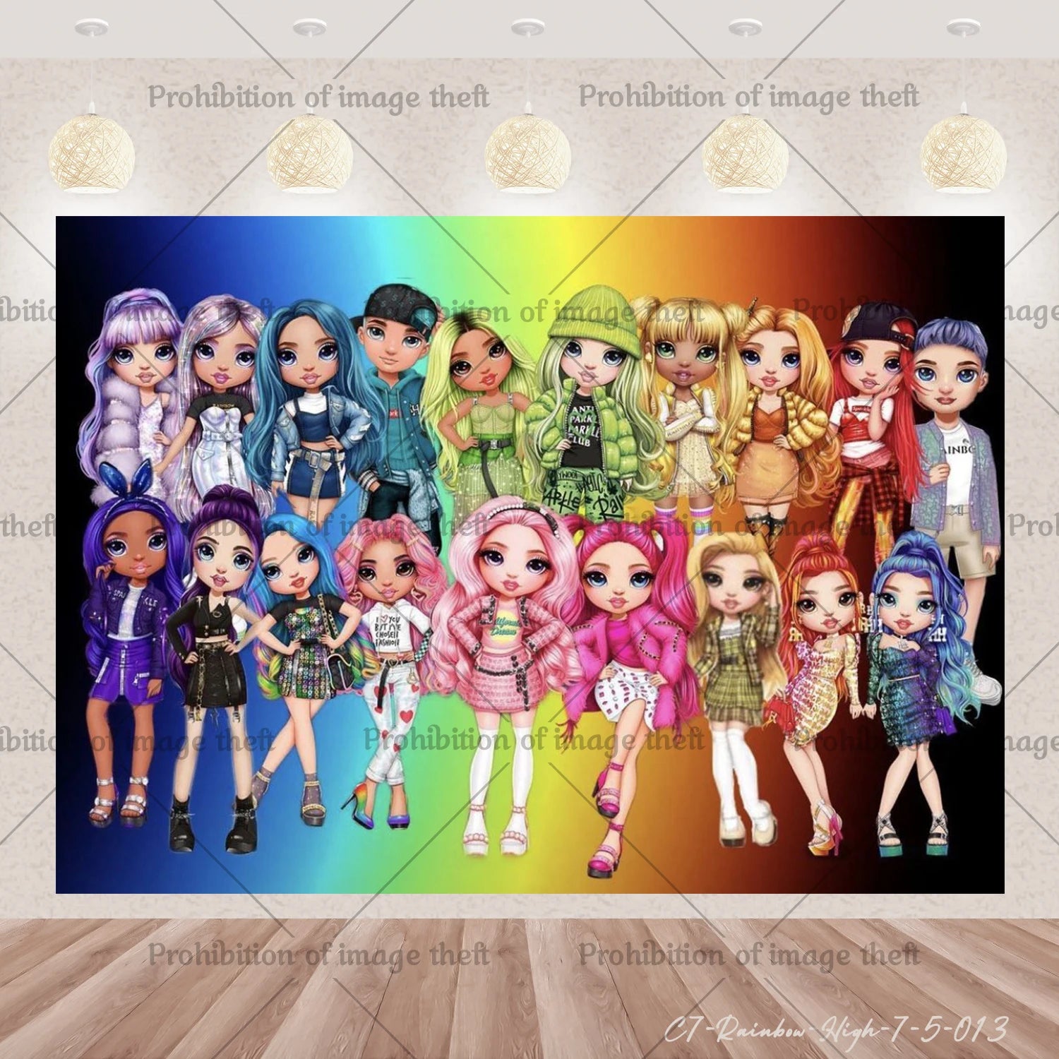 Cartoon Rainbow Doll High School Theme Background Birthday Party Decoration Supplies Disposable Cup Cutlery Balloon Baby Gift