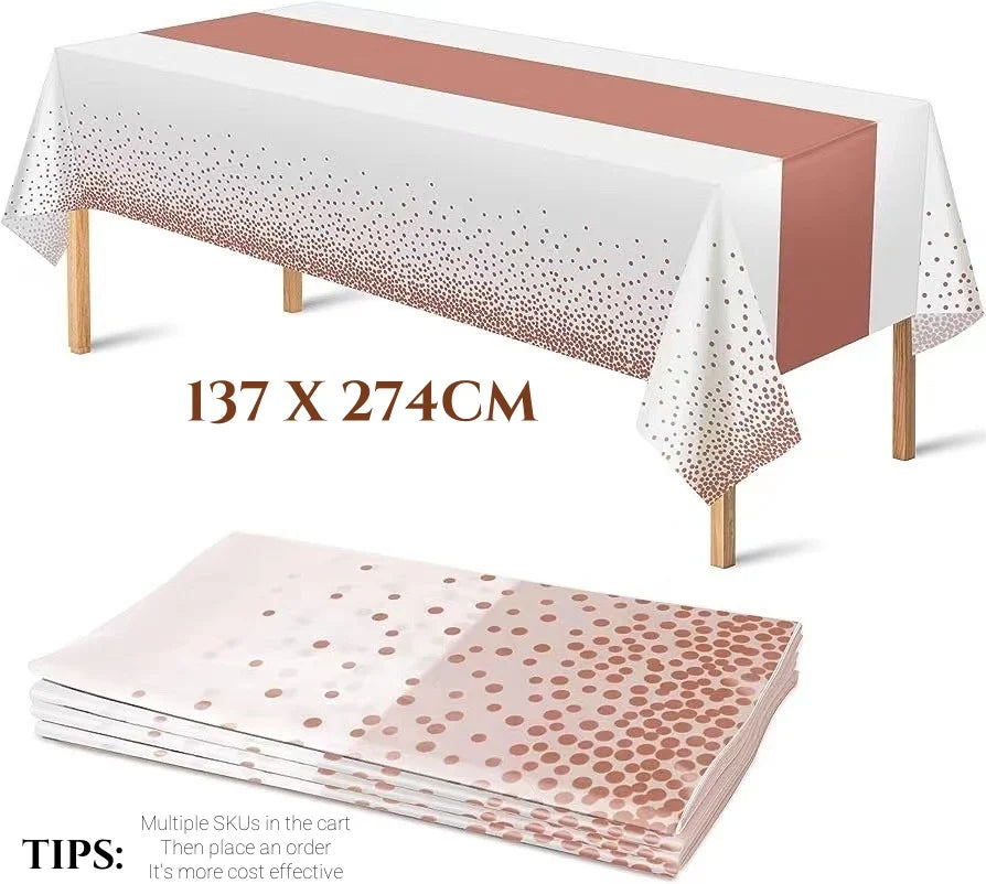 Rose Gold Party Tableware Kit Table Cloth Knife Fork Spoon Paper Cup Plate Straws Baby Shower Wedding Birthday Party Decorations