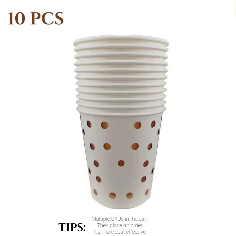 Rose Gold Party Tableware Kit Table Cloth Knife Fork Spoon Paper Cup Plate Straws Baby Shower Wedding Birthday Party Decorations