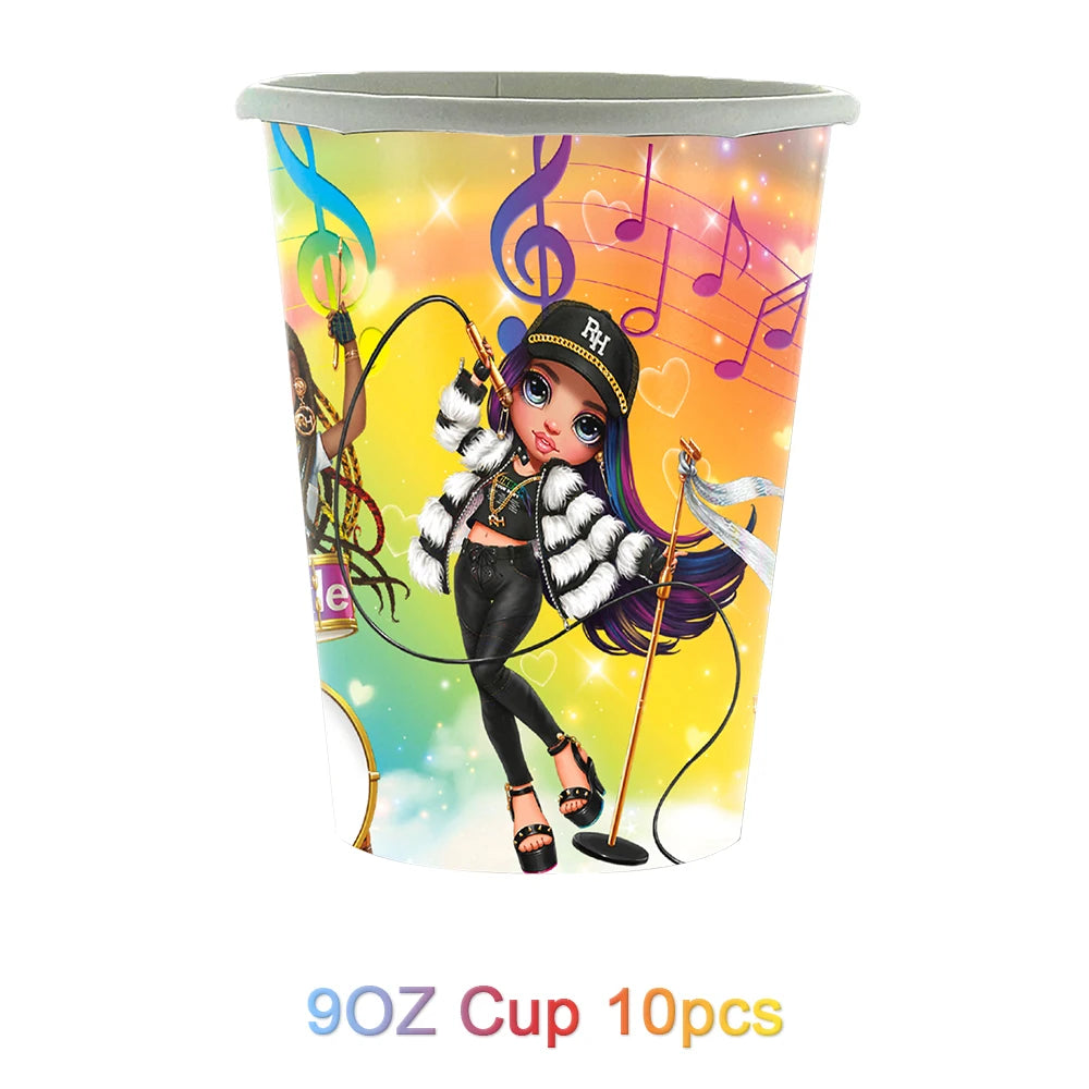 Cartoon Rainbow Doll High School Theme Background Birthday Party Decoration Supplies Disposable Cup Cutlery Balloon Baby Gift