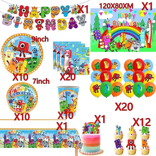 Number Blocks Party Decorations Plate Cup Tablecloth Cake Topper Balloons Building Blocks Theme Kids Birthday Party Supplies