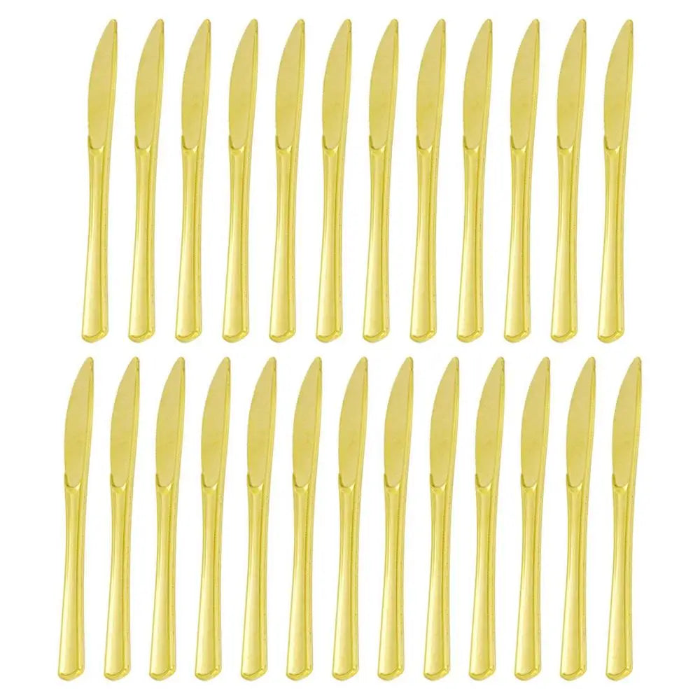 25pcs Party Tableware Set Golden Cutlery Tableware for Dinner Wear-Resistant Dinnerware with Comfortable Grip for Wedding Picnic