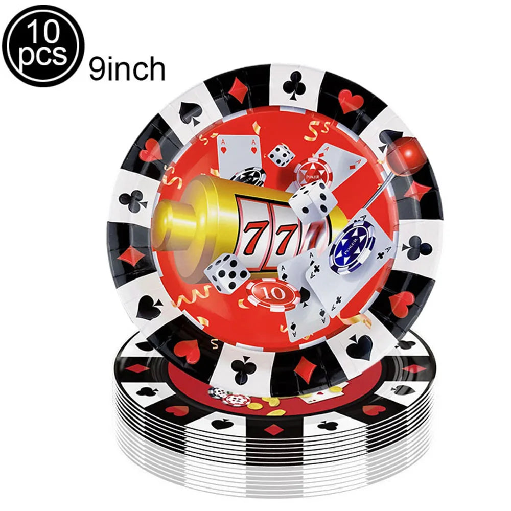Casino Themed Party Tableware Poker Party Paper Plates Napkins Plates Cups for Adults Las Vegas Casino Themed Party Decorations
