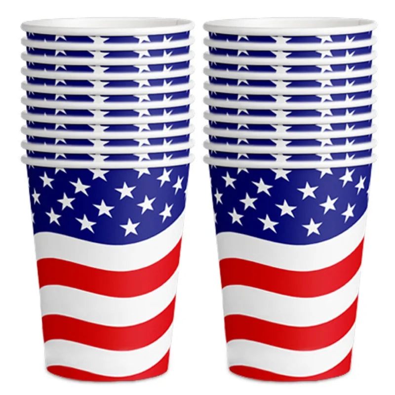 2024 US National Day Party Party Decoration Paper Cup Paper Plate Disposable Tableware Wholesale