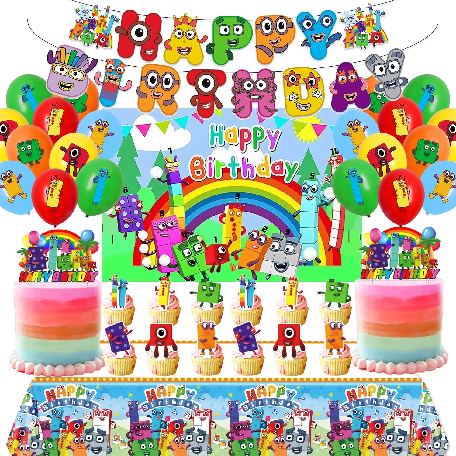 Number Blocks Party Decorations Plate Cup Tablecloth Cake Topper Balloons Building Blocks Theme Kids Birthday Party Supplies