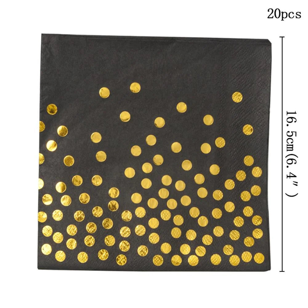 Black and Gold Party Supplies Disposable Party Tableware Gold Dot Paper Plate Black Napkin Cup for Graduation Birthday Wedding