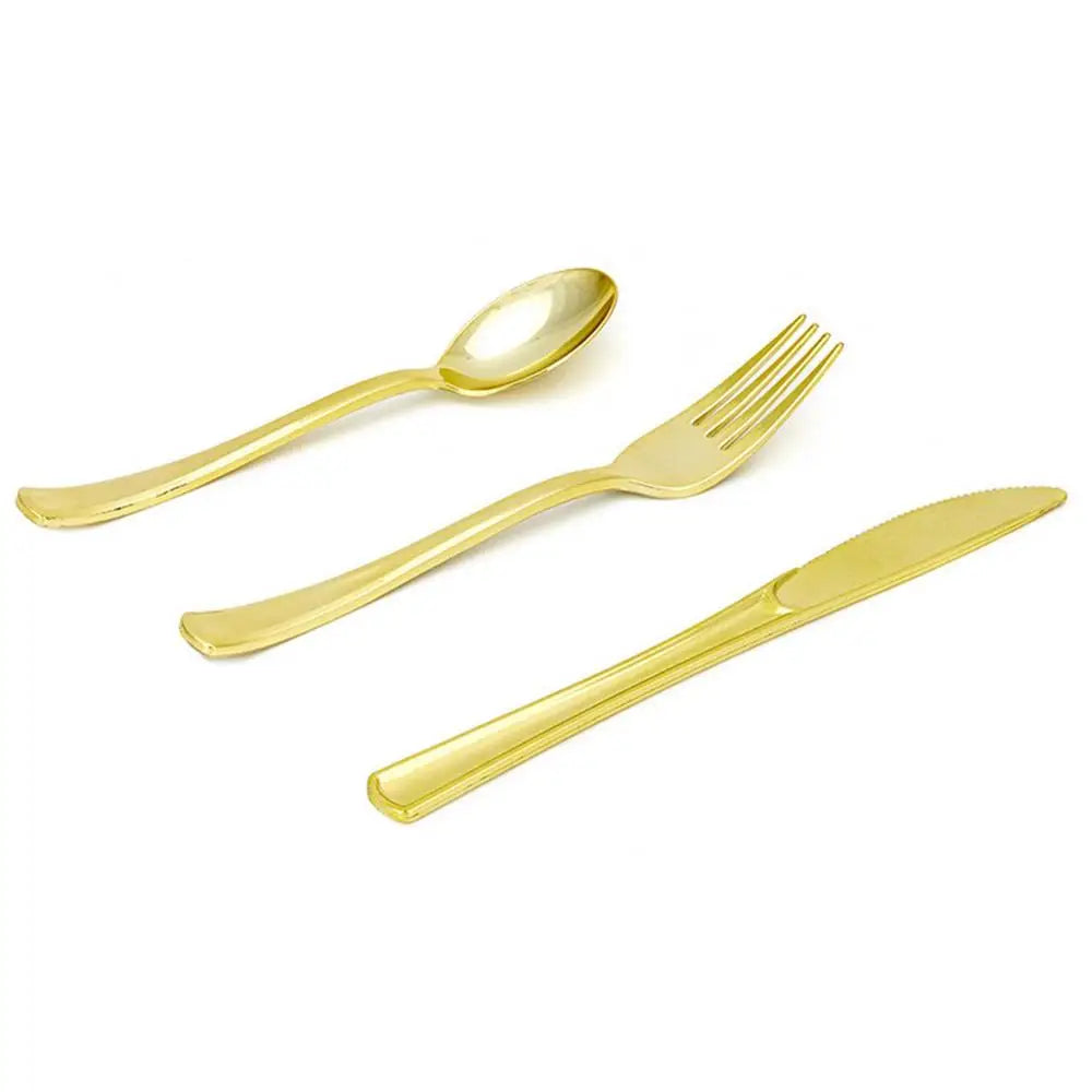 25pcs Party Tableware Set Golden Cutlery Tableware for Dinner Wear-Resistant Dinnerware with Comfortable Grip for Wedding Picnic