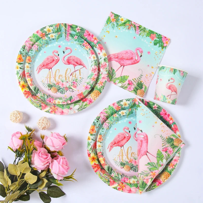 Hawaii Party Tableware Tropical Hawaii Party Decorations Paper Plates Flamingo Kids Summer Baby Shower Birthday Party Supplies