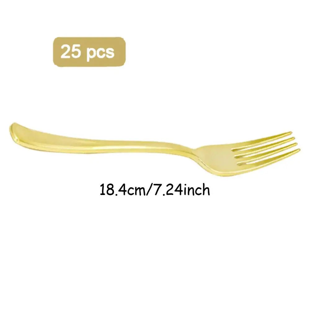 25pcs Party Tableware Set Golden Cutlery Tableware for Dinner Wear-Resistant Dinnerware with Comfortable Grip for Wedding Picnic