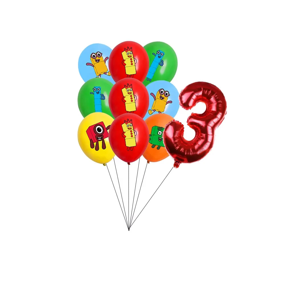 Number Blocks Party Decorations Plate Cup Tablecloth Cake Topper Balloons Building Blocks Theme Kids Birthday Party Supplies
