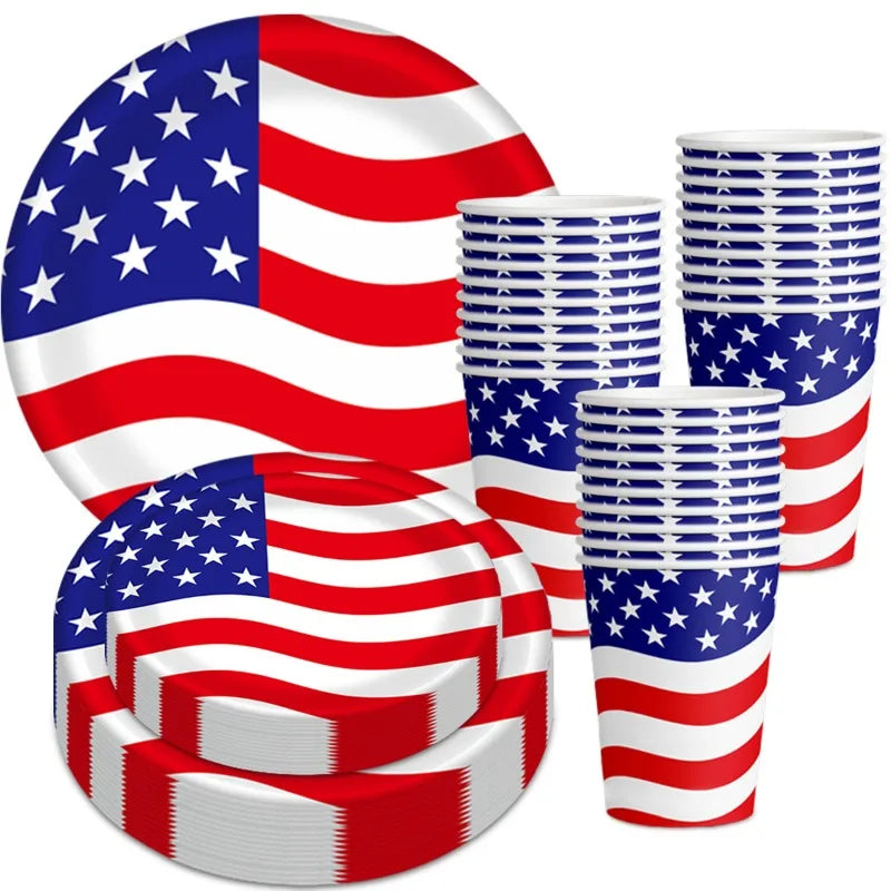 2024 US National Day Party Party Decoration Paper Cup Paper Plate Disposable Tableware Wholesale