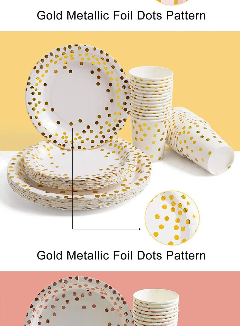 Rose Gold Party Tableware Kit Table Cloth Knife Fork Spoon Paper Cup Plate Straws Baby Shower Wedding Birthday Party Decorations